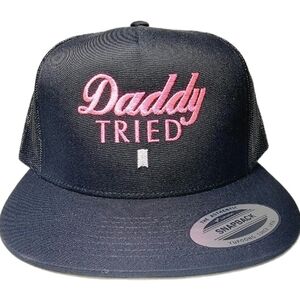 Daddy Tried Mesh Snapback Embroidered Flat Bill Trucker Hat Cap Black